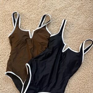 Brown and Black One-Piece Swimsuits